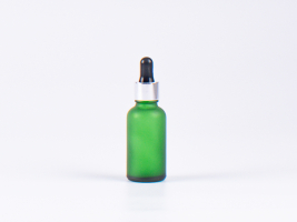 Grünglasflasche 30ml, mit Pipette silber-glanz